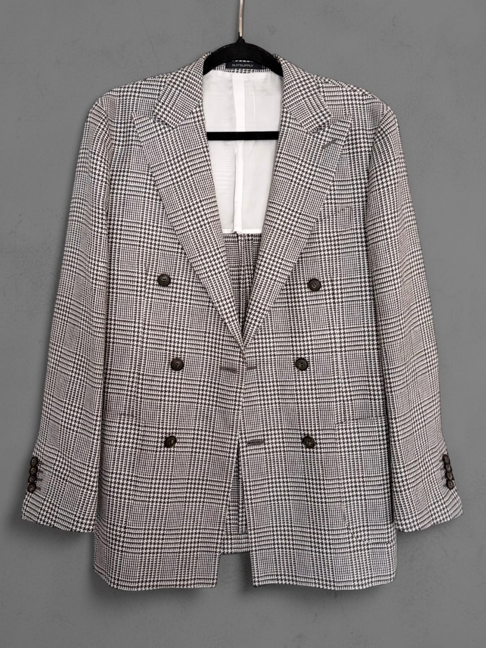 Suitsupply Havana Double Breasted Check Blazer Jacket Linen Wool Black White